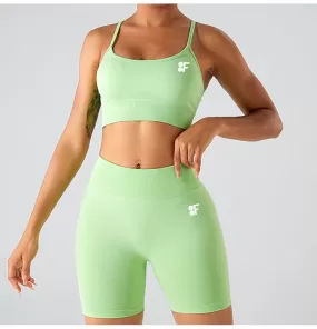 Seamless Ribbed  Set – Sports Bra   Bike Shorts